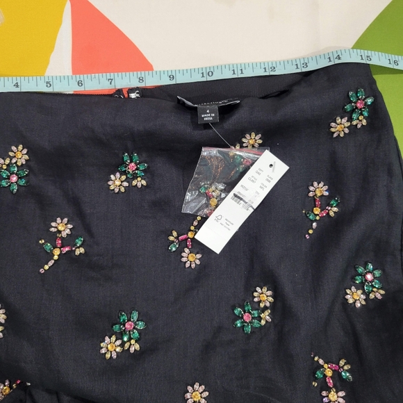 J Crew Collection embellished knee-length skirt in ramie CL667 NWT Black Floral - Picture 11 of 11